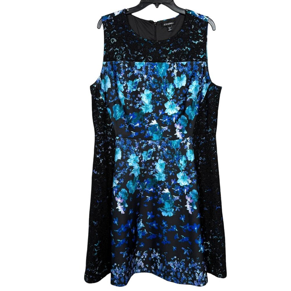 Roz & Ali Dress Size 18 Blue Black Floral Lace A Line Fit and Flare Boho